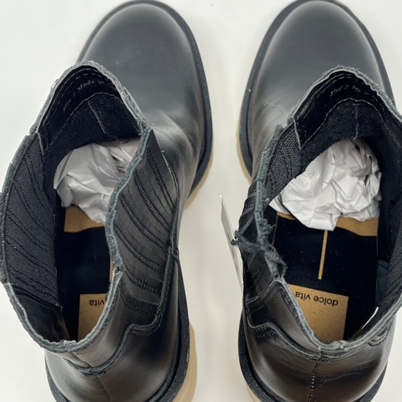 Dolce Vita Black Caster H2O Chelsea Leather Chunky Heel Ankle Boots Size 7 - Picture 8 of 14